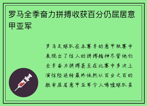 罗马全季奋力拼搏收获百分仍屈居意甲亚军